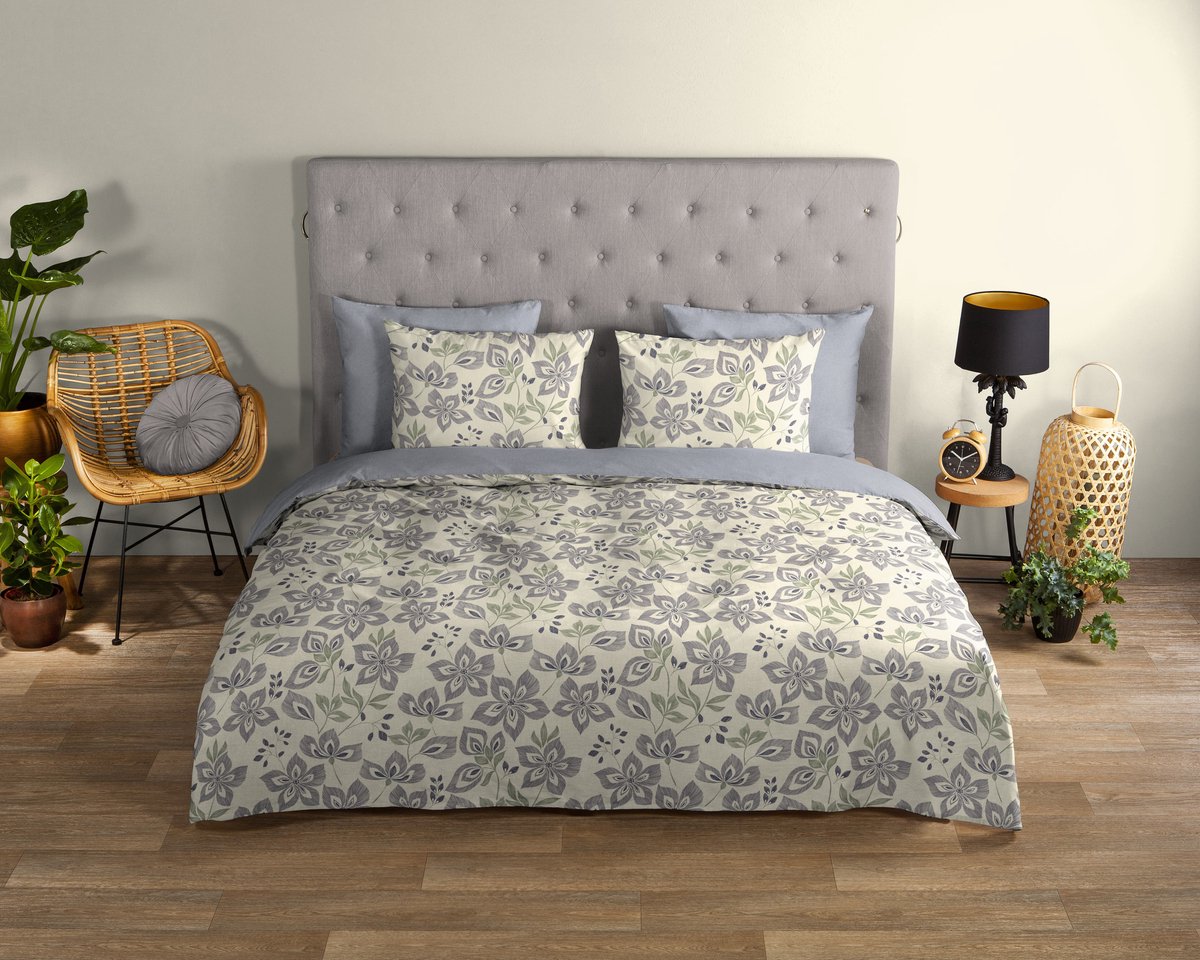 Good Morning dekbedovertrek simpele bloemen - 2 persoons 200x200/220 cm - Ecru - 100% Katoen renforce