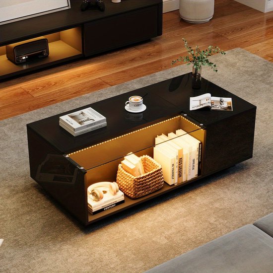 MRBLS_HOME MRBLS Salontafel, modern rustiek design, woonkamertafel, bijzettafel, koffietafel, theetafel van hout (retro eiken, zwart mat), 92 x 45 x 53,6 cm (b x h x d