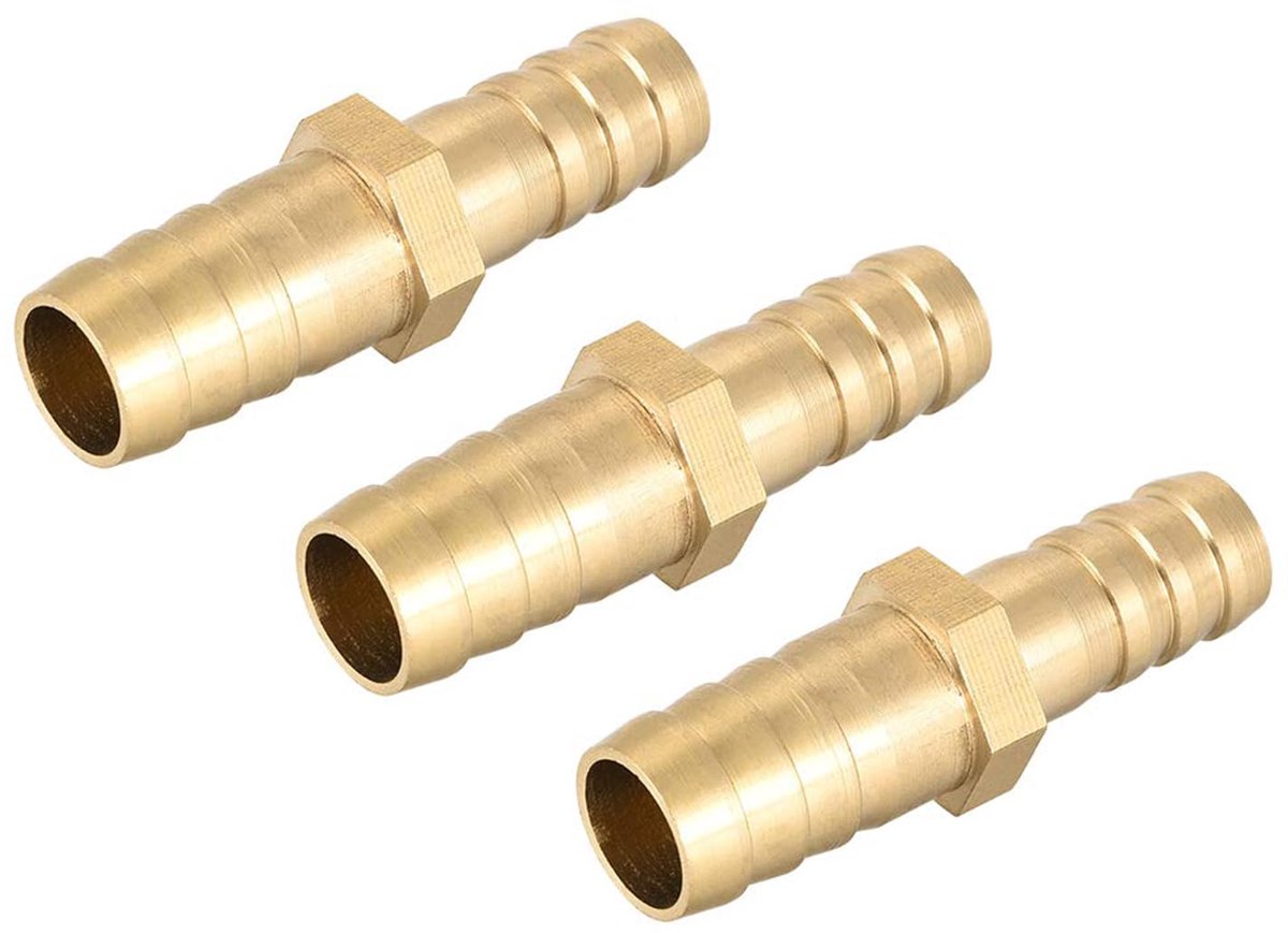 3 stuks Rechte Messing Barb Fitting Reducer. 12Mm tot 10Mm Messing Reducer Fittings Rechte Connector Voor Water Gas Olie Boot Luchtpijp