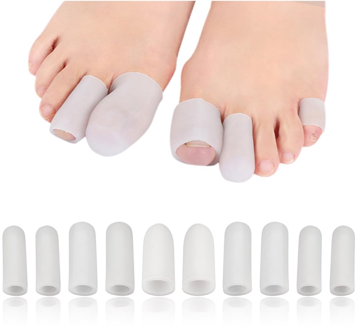 10 stuks gel-teenbescherming voor tenen. zachte siliconen oplosbare voor overlappende tenen. verlichte wrijving en preventie eeltplekken. ideaal voor mannen en vrouwen