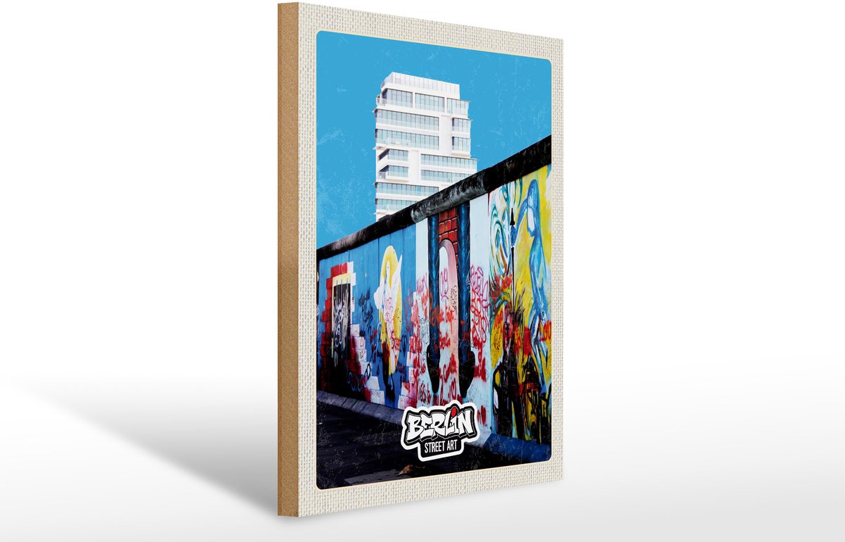 Holzschild Reise 30x40cm Berlin Berliner Mauer Graffiti