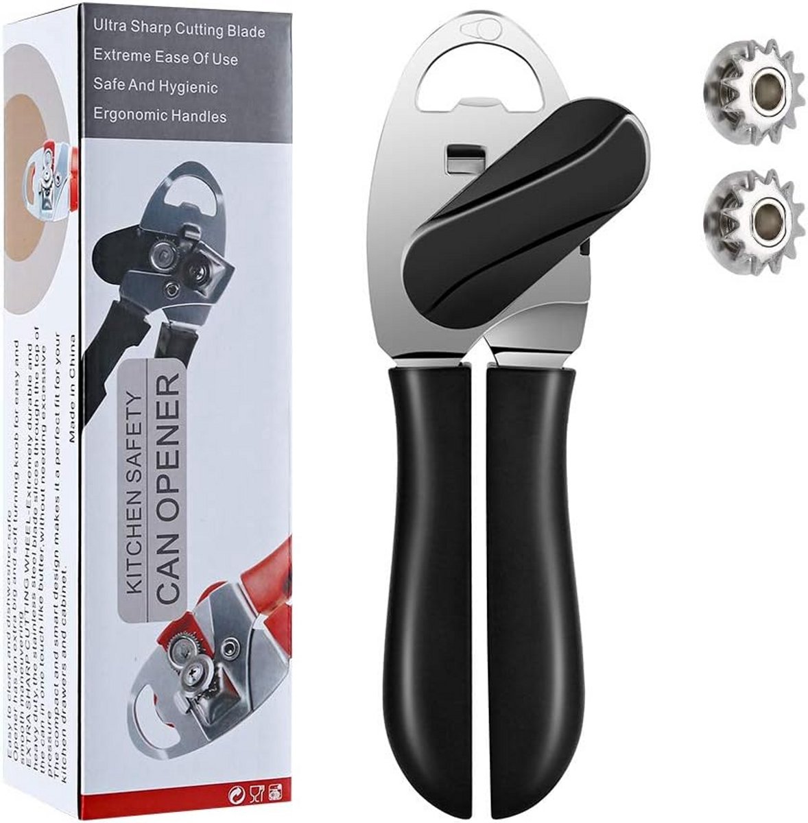 4-in-1 Flesopener - Roestvrij Stalen Handleiding met Gladde Rand en 2 Reservebladen