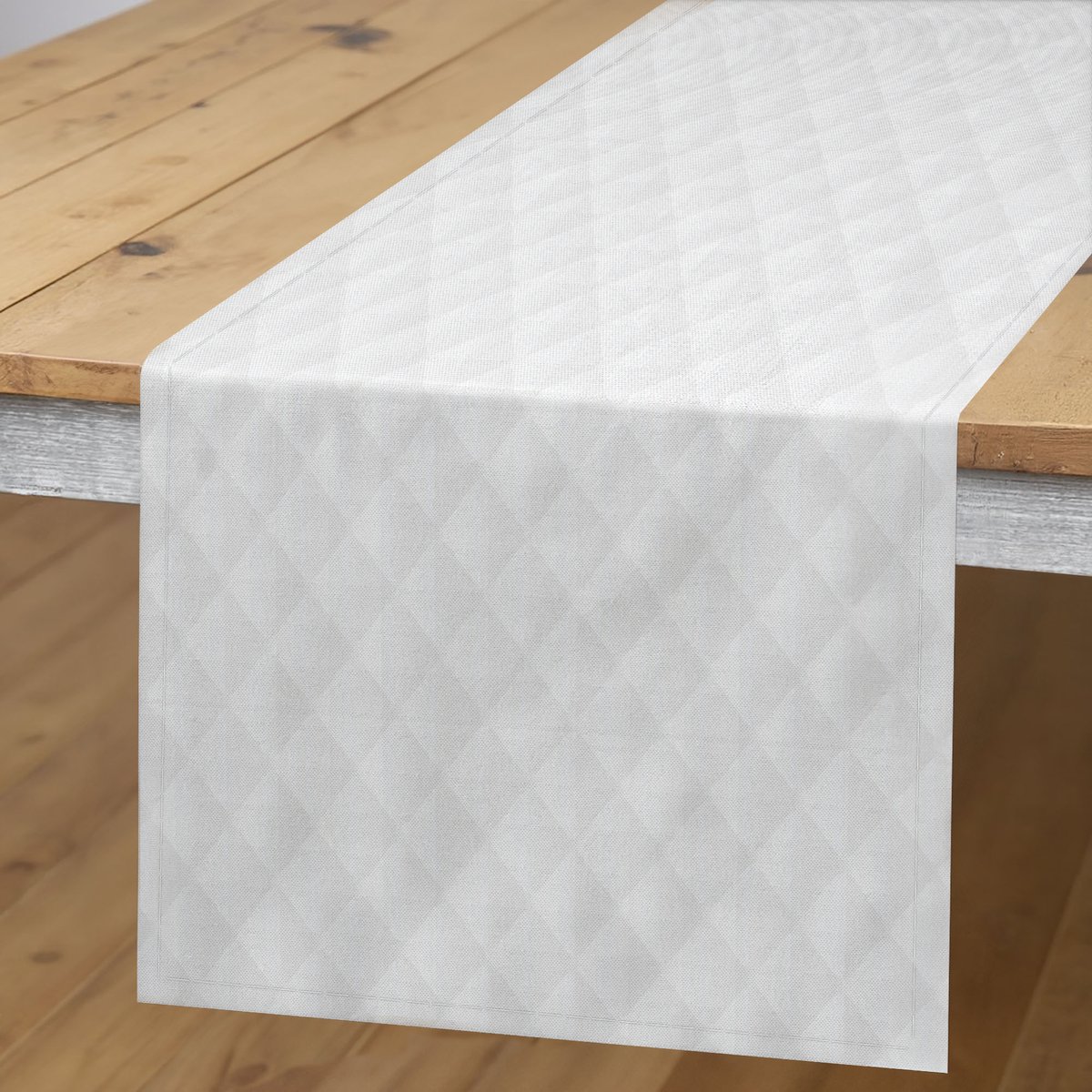 ABAKUHAUS Tafelrok – Polyester, 40×225 cm – lichte eierschaalkleur en wit