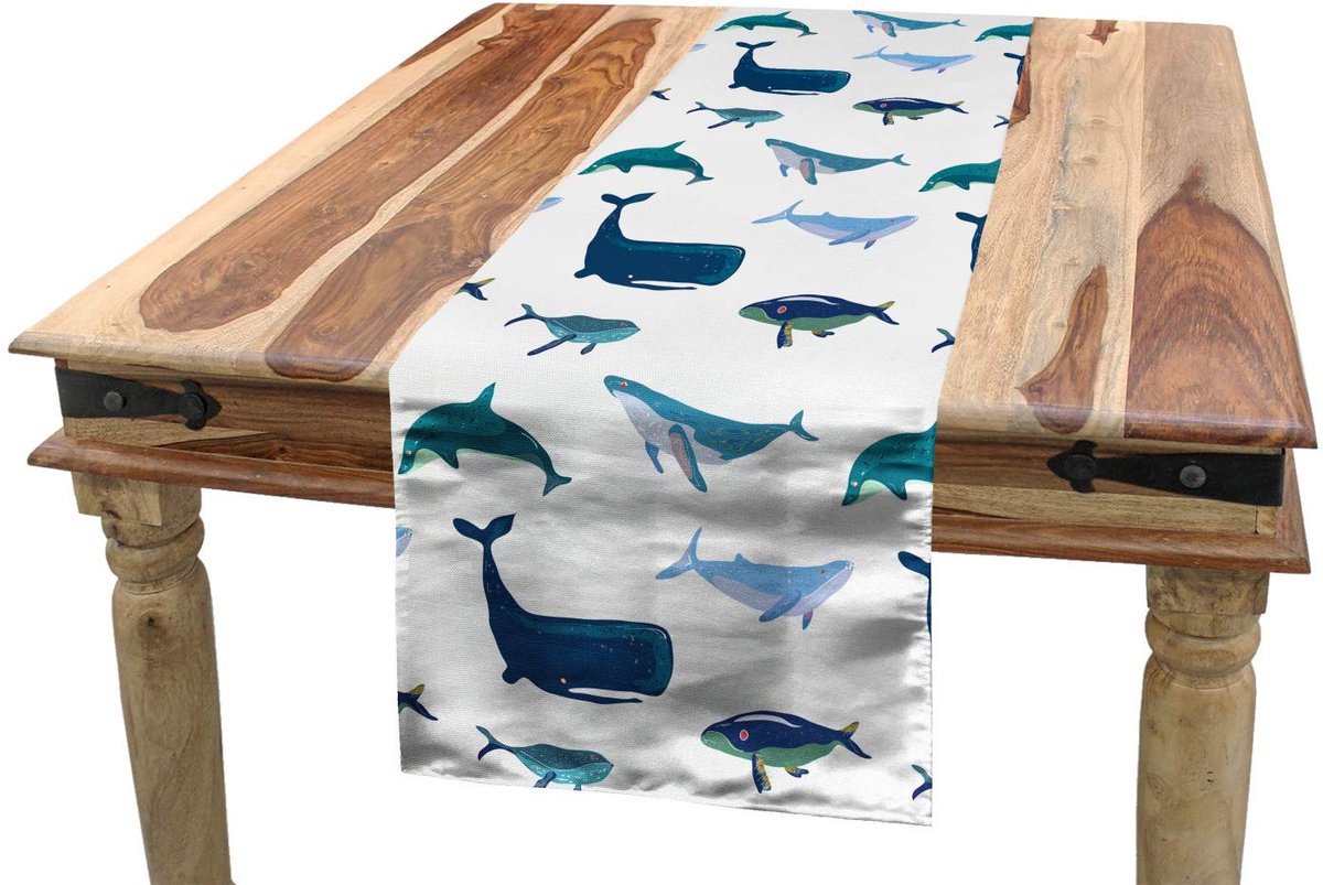 ABAKUHAUS Tafelloper – 40x180 cm – Donkerblauw/Wit, Digitale afdruk