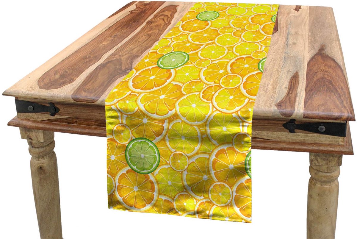 ABAKUHAUS Fruit-tafelloper – 40x180 cm – geel/wit/groen – wasbaar