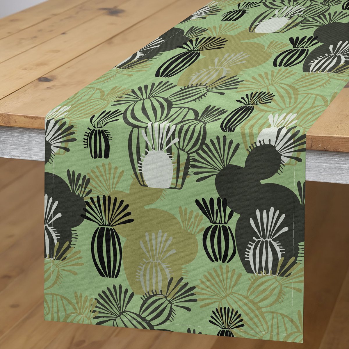 ABAKUHAUS cactus-tafelloper – 40×180 cm – khaki, donkergroen, sepia