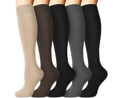 5 paar Kniesokken - Kniekousen Katoen - Winter Kniekousen - Gebreide Kniehoge Laarssokken - Thermosokken - Meisejs & Dames - Veelzijdig en Hoog - Beenwarmers - One size: EU 34-39 - 4 Kleuren