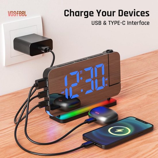 SZELAM Wecker Digital,Wecker Nachttisch,7,4 LED-Spiegeluhr mit 10 Modi RGB -Nachtlicht,11 Farben LED Digitalanzeige,Automatische Dimmung,USB-C-Ladeanschluss,Schreibtischuhr für Schlafzimmer,Teenager