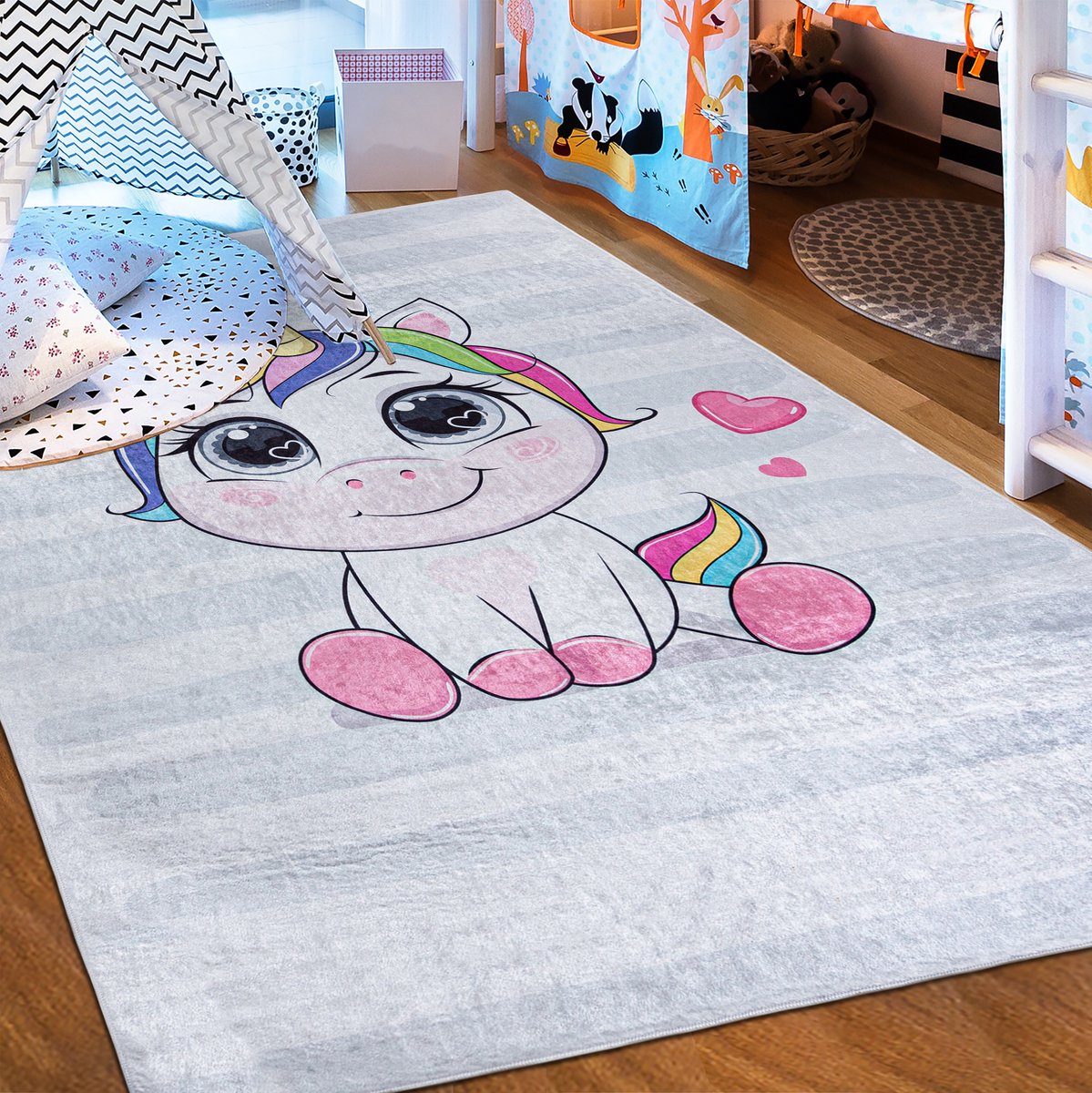 Kindertapijt Vrolijk Varkentje Hart 120x170 cm - Wasbaar & Antislip