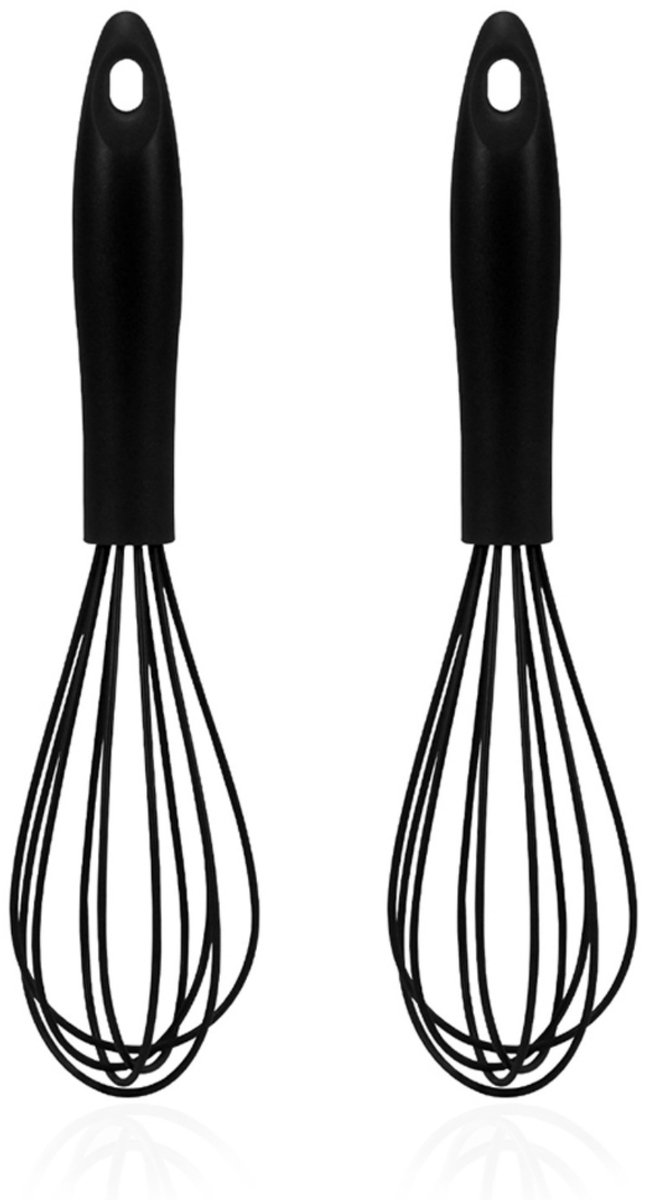 QTTVBTNA Eierklopper Siliconen - Handmixer - Anti-aanbak - Anti-Krab - 10 inch - 2 stuks - zwart