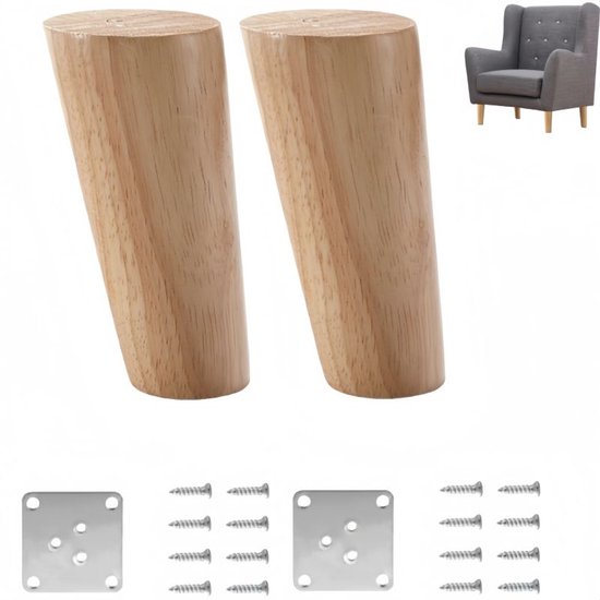 MOBILIARIOCLICHI 4 stuks beukenhouten poten met geïnstalleerde montageplaat, set van 4 meubelpoten, hoogte 8,10,12,15,20 cm, rechte conische houten poten (4 stuks 15 cm, wit