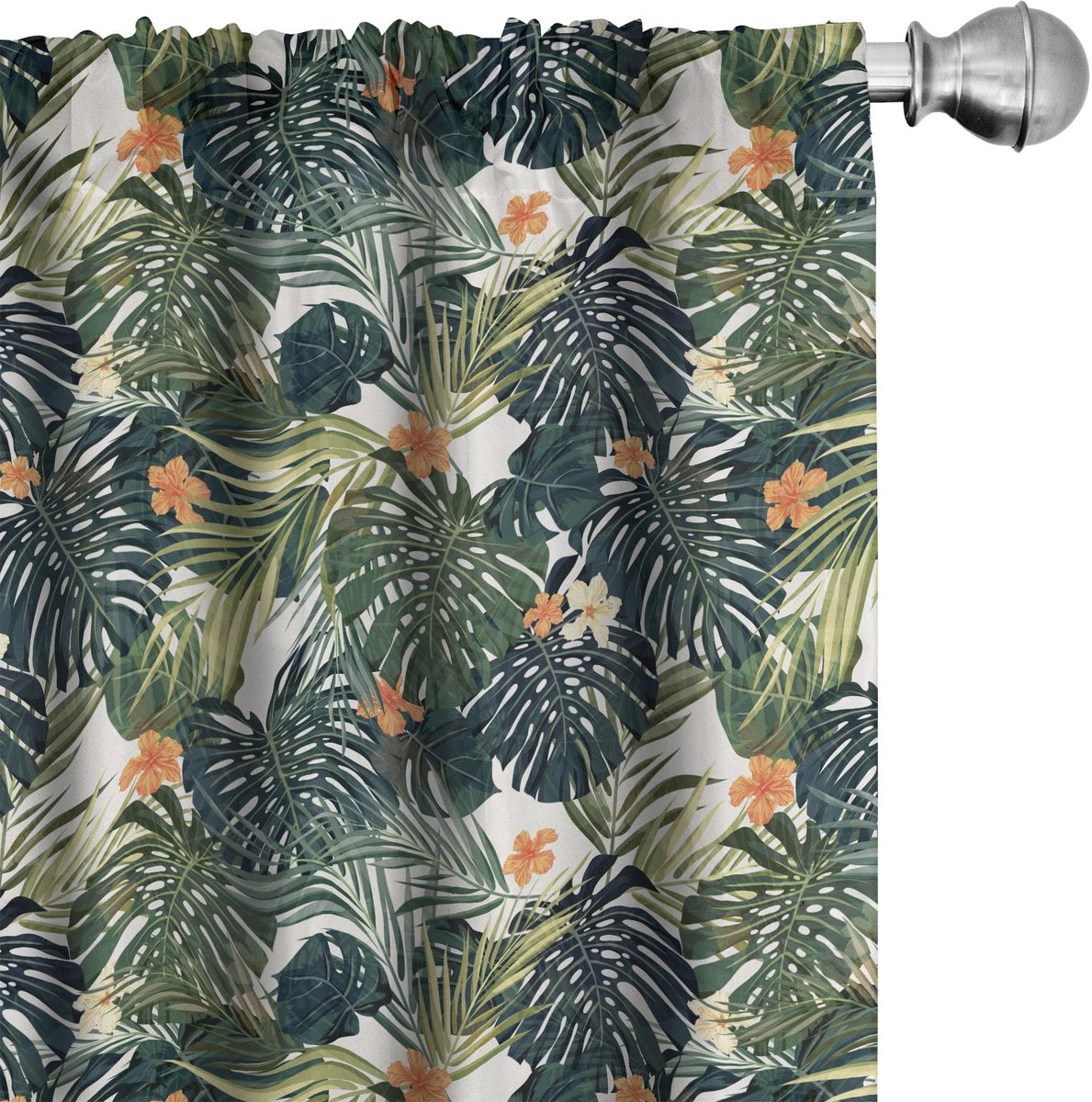 ABAKUHAUS Bloemen gordijnen – Tropische bladeren – 75x175 cm – groen/wit