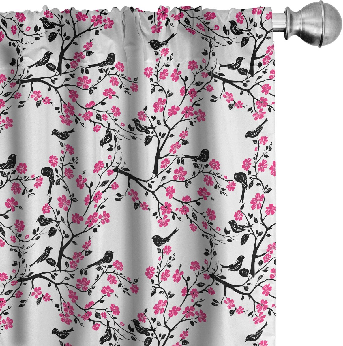 ABAKUHAUS Kersenbloesem gordijnen – set van 2, 75x175 cm – microvezel, roedehoes Zwart