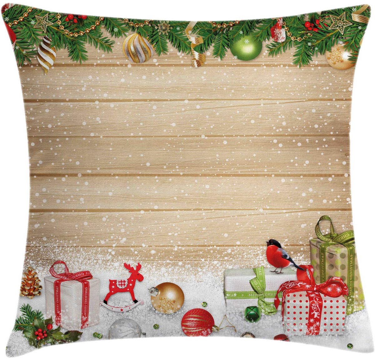ABAKUHAUS Kussenhoes Kerstmotief – 45x45 cm – Bedrukt op beide zijden, rits Beige