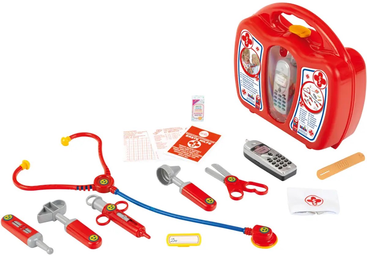 Klein Toys dokterskoffer met mobiele telefoon - stethoscoop, thermometer, reflexhamer, injectiespuit, pincet, oorspiegel, schaar, verpleegsterskapje, naamplaatje, pleisters - multicolor — afbeelding 17