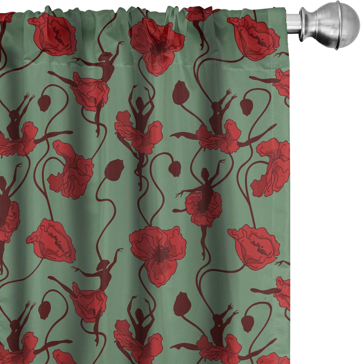 ABAKUHAUS Papaver-voorhangen – 2x75x225 cm – Bloemenmotief – Microvezel, halfdonker Groen
