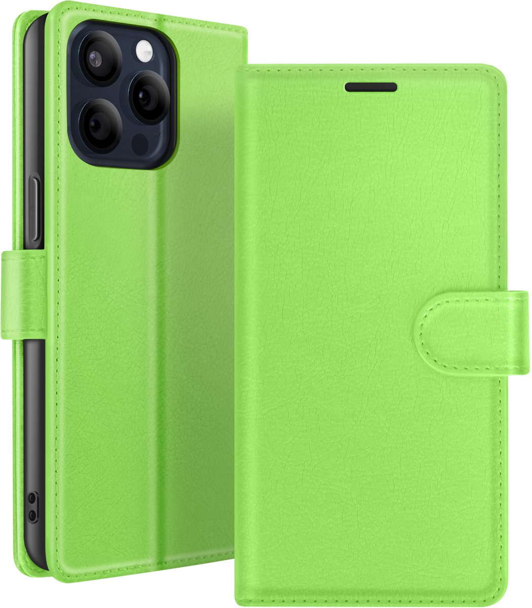 Zanae, Hoesje geschikt voor iPhone 15 Pro - Wallet Case & Magneetsluiting, Groen