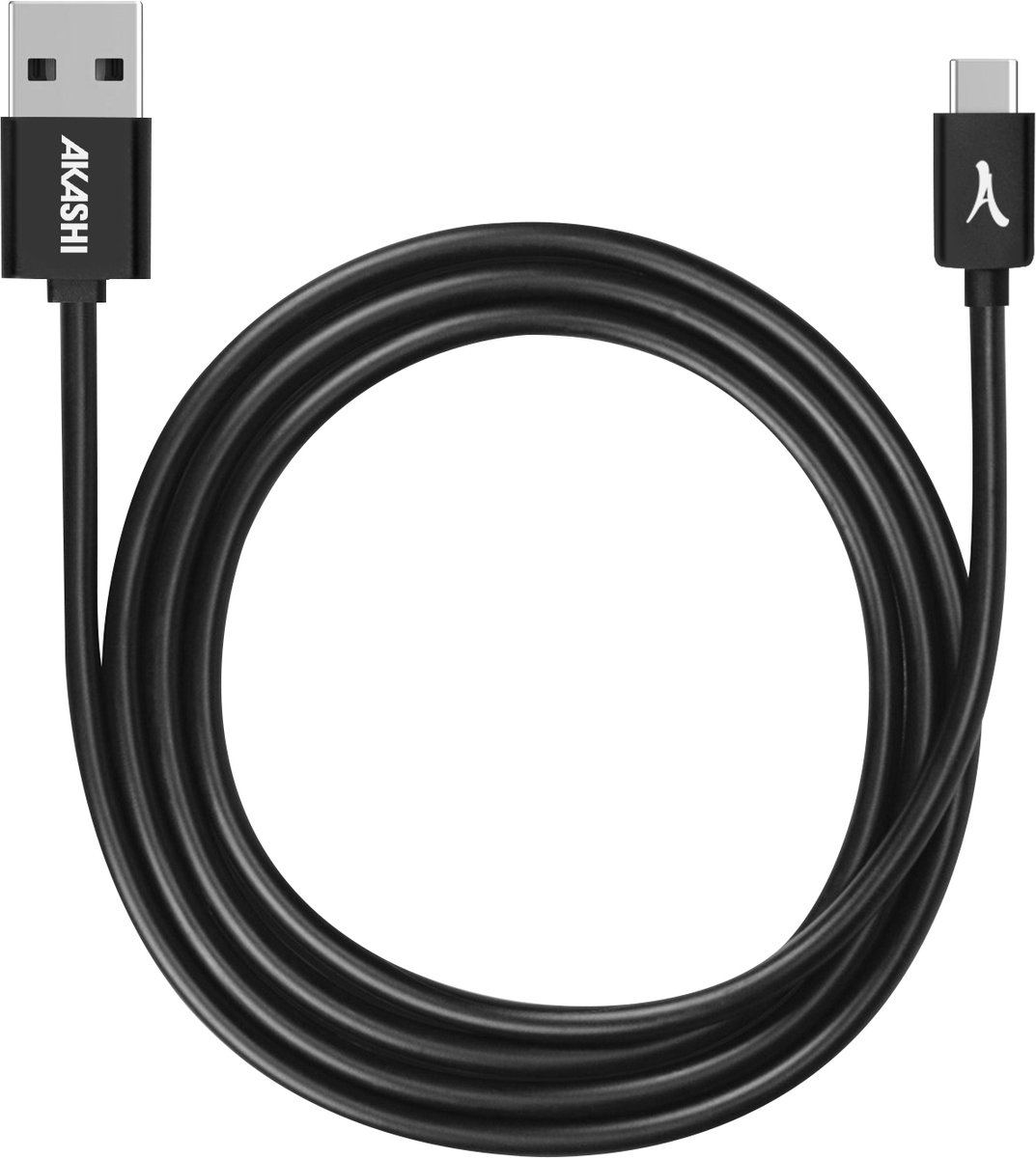 Akashi, USB naar USB-C oplaad- en synchronisatiekabel 1m, Zwart