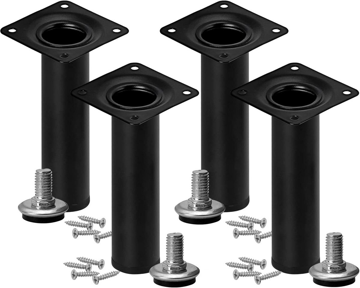 Set van 4 In Hoogte Verstelbare Meubelpoten Ø30mm Zwart Staal