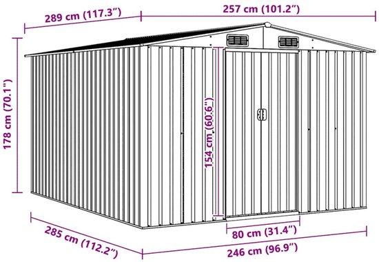 vidaXL - Tuinschuur - 257x298x178 - cm - metaal - antracietkleurig