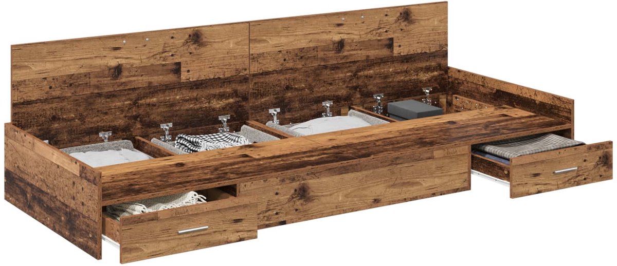 vidaXL - Bedframe - met - hoofdeinde - Oud - Hout - 98,5 - x - 200 - cm - Bewerkt - hout