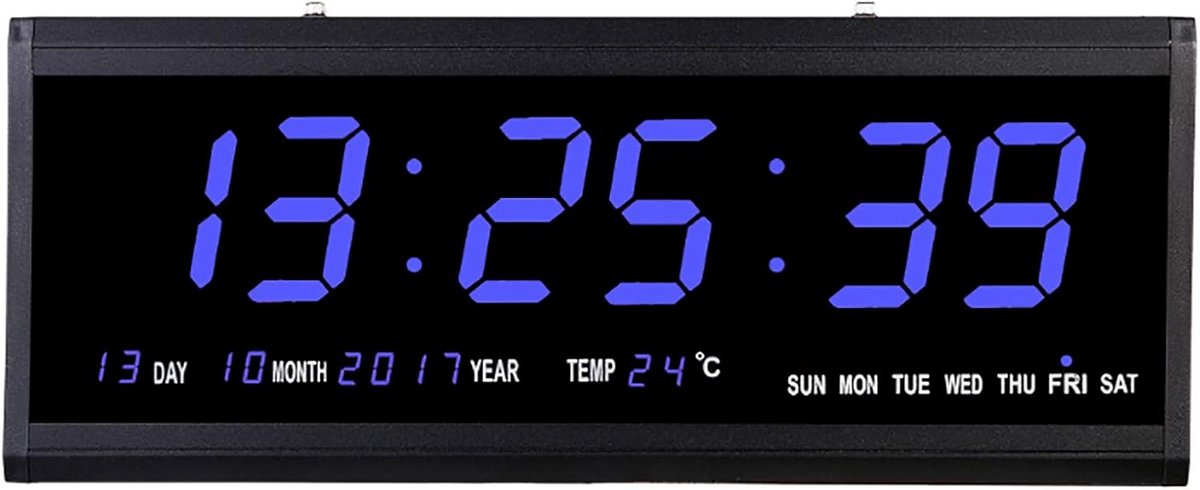 Grote Digitale LED Wandklok met Datum en Temperatuurweergave Blauw Licht