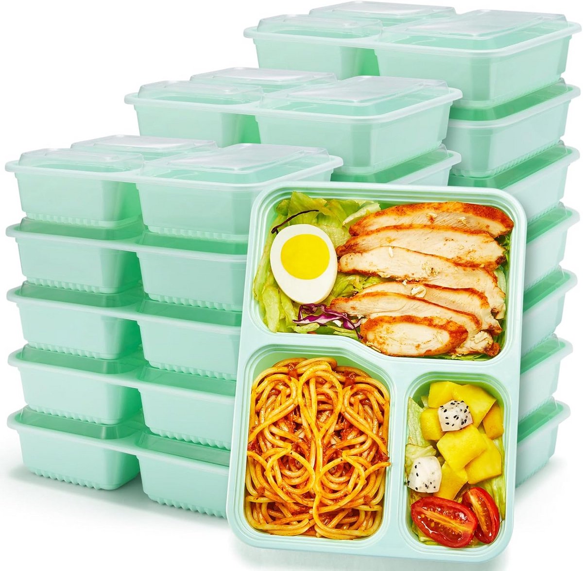 50x Maaltijd Prep Containers met 3 Vakken - Ideaal voor Lunch, Magnetron & Vriezer