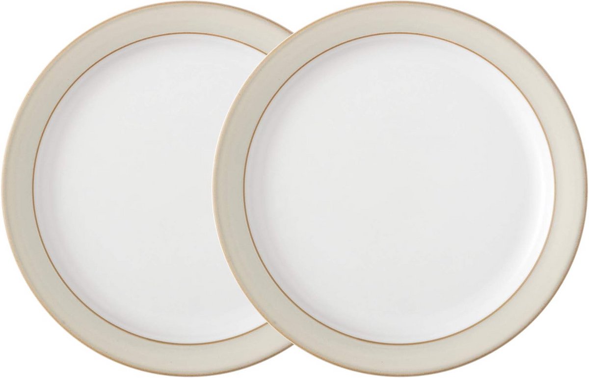 Set van 6 Cream Kleurige Steengoed Borden - Vaatwasser- en Ovenbestendig