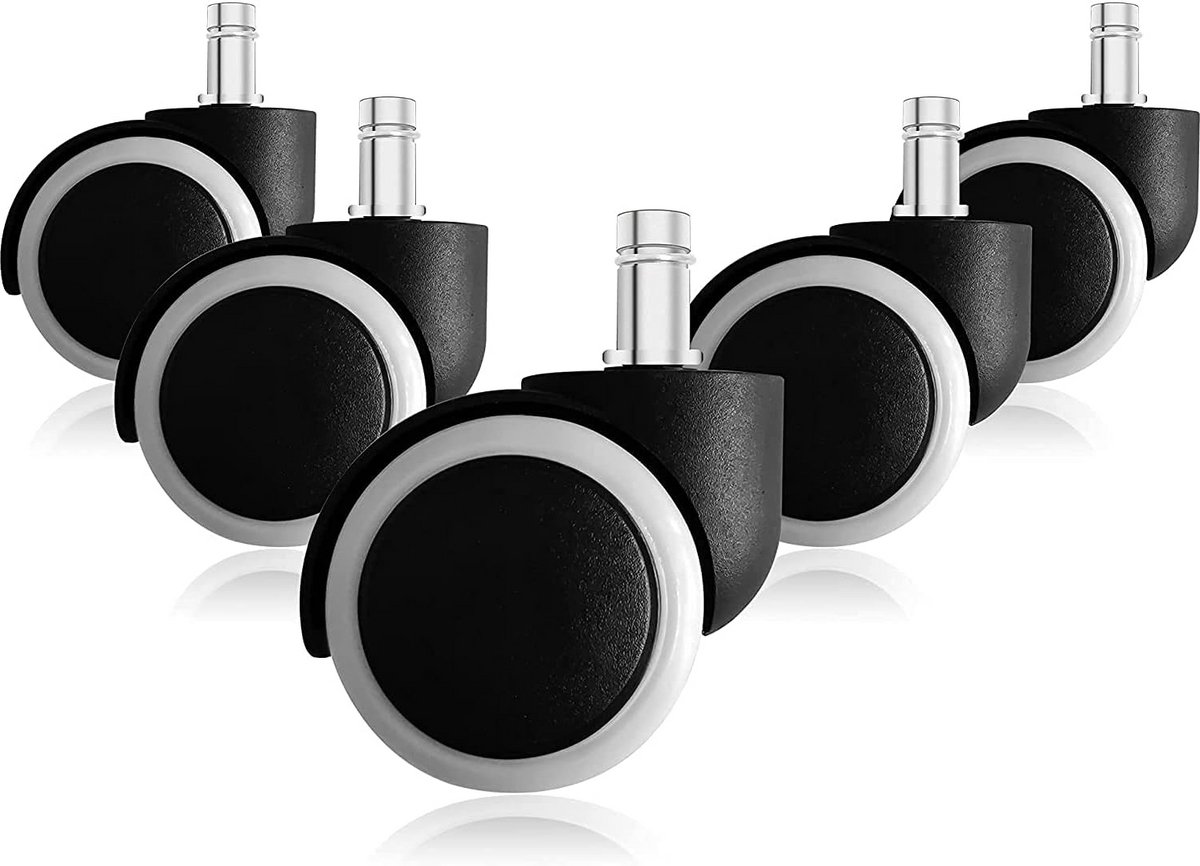Zwenkwielen Set - Stoelwielen Vervanging - Vloeren Beschermen - Stille Dubbele Wielen - 5 Stuks 10x22mm - Zwart