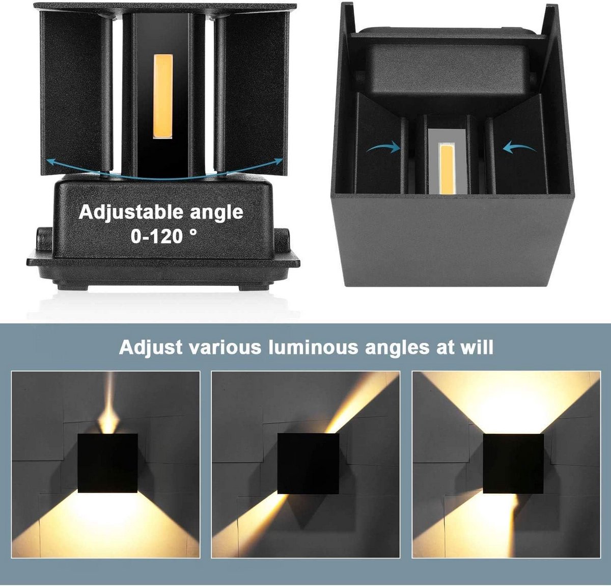 Set van 8 LED Wandlampen Zwart 12W Dimbaar Up and Down Licht 3000K Warm Wit IP65