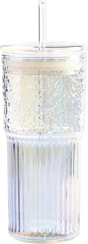 UGBO Glazen Beker Met Deksel En Rietje 16 Oz - Matcha Glas Met Strik - IJskoffie Glas Cadeau Voor Vrouw