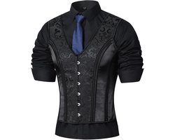 Formeel Heren Vest met Vintage Corset en Vetersluiting Zwart