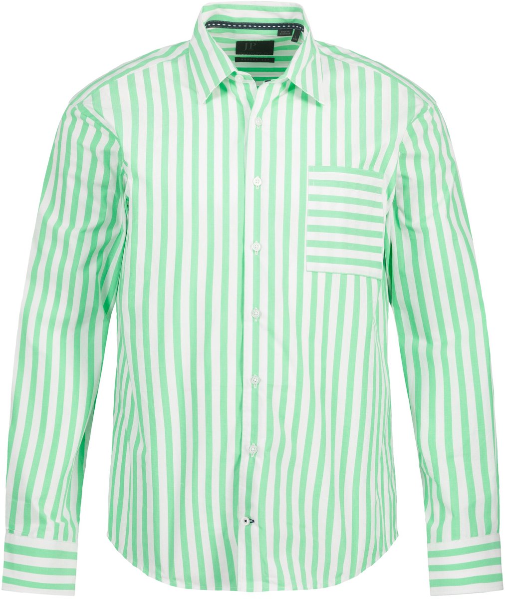 JP 1880 - Heren - gestreept overhemd lange mouwen kentkraag modern fit - Lichtgroen - Maat 4XL