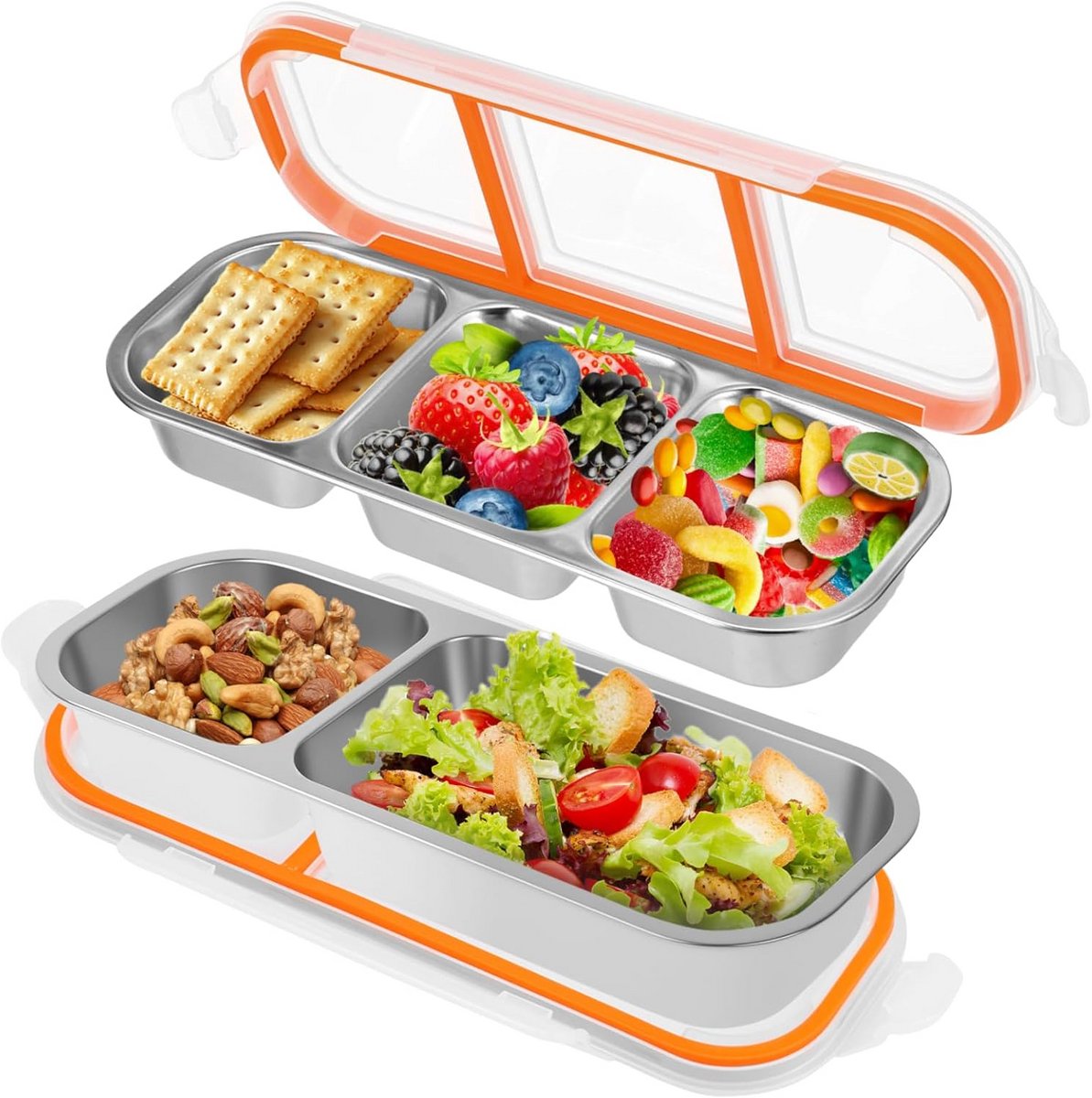 Set van 2 RVS Broodtrommels met Vakken (700ml & 600ml) - Lekvrij & Vaatwasmachinebestendig