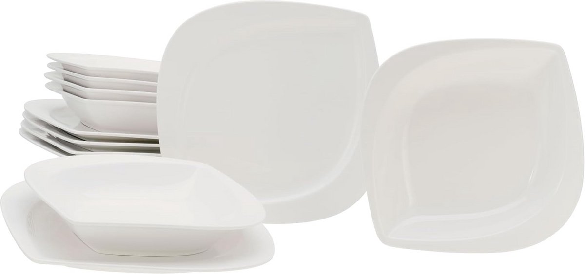 12-delige Porseleinen Borden Set Crèmewit Elegant Tafelgebruik
