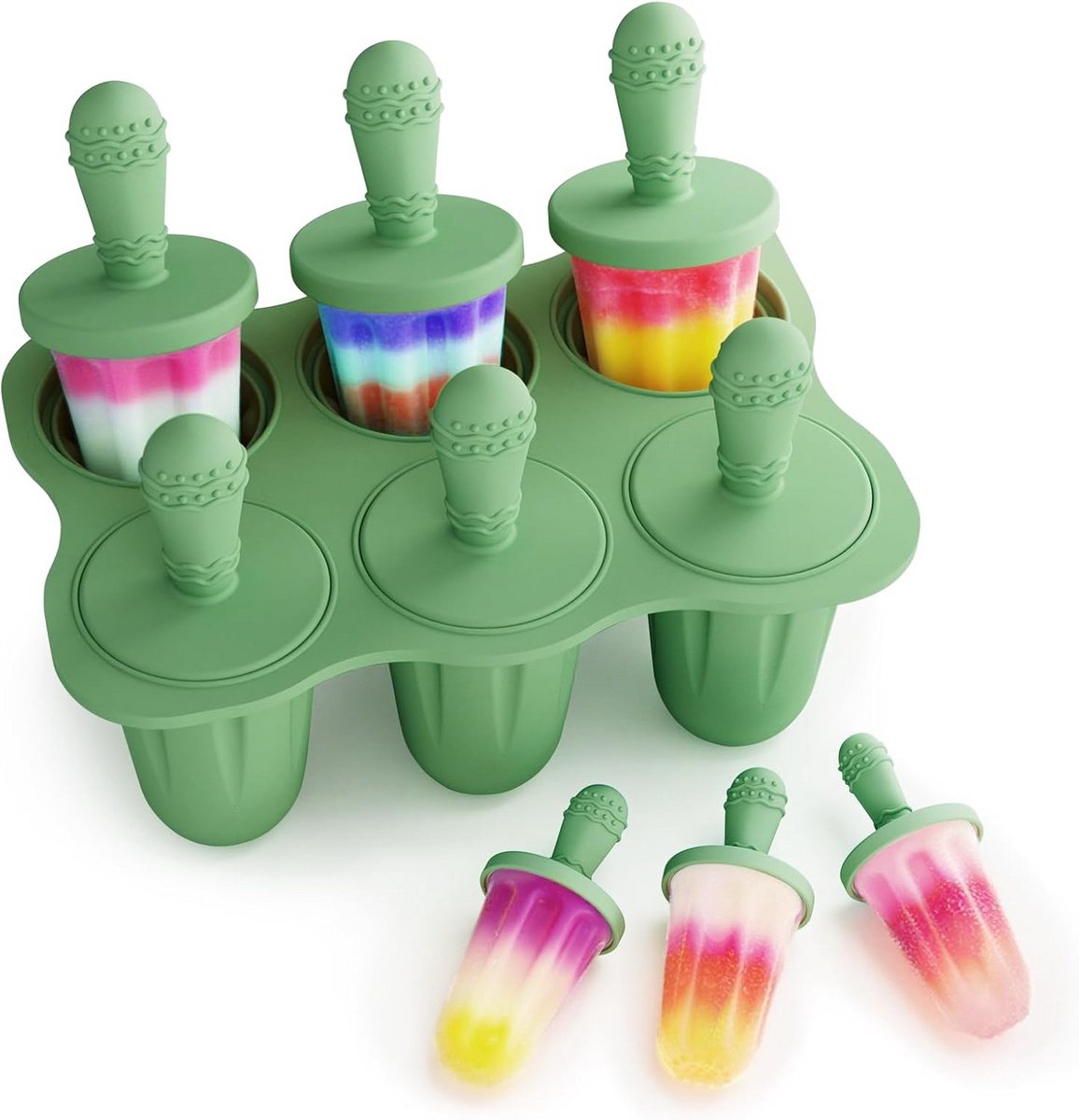 Siliconen IJsjesvormen Herbruikbaar - 6 Popsicle Houders voor Zelfgemaakte IJs