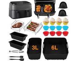 28 stuks Airfryer-accessoires, accessoireset Geschikt voor Philips Dual Basket Airfryer 3000/5000 serie (6 l/3 l), Dual Easy 5,2 l/3,1 l, siliconen vormen, grillrooster, bakvorm, keuken