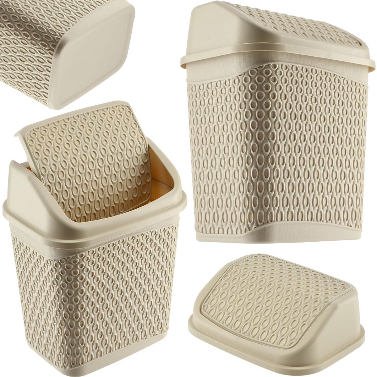 Kleine Prullenbak met Kanteldeksel - Beige Afvalbak met Klep voor Keuken of Toilet