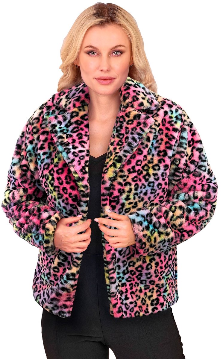 Bontjas pluche dames luipaard multi kostuum Niek