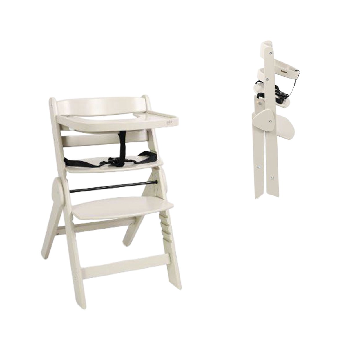 Novi at Home Yumi Inklapbaar Kinderstoel - Pure Zand - Maximaal gewicht 50 KG - Verstelbare zithoogte en voetensteun - Inclusief babyset, eetblad & harnas