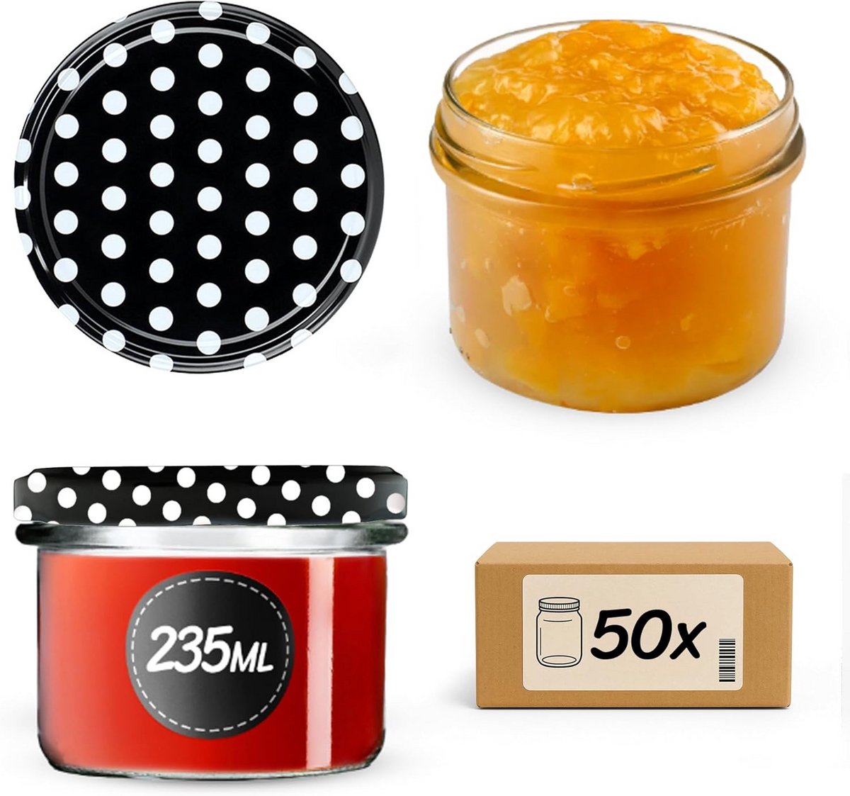 Set van 50 Glazen Potten met Schroefdeksel 235 ml - Ideaal voor Jam, Inmaken en Bewaren
