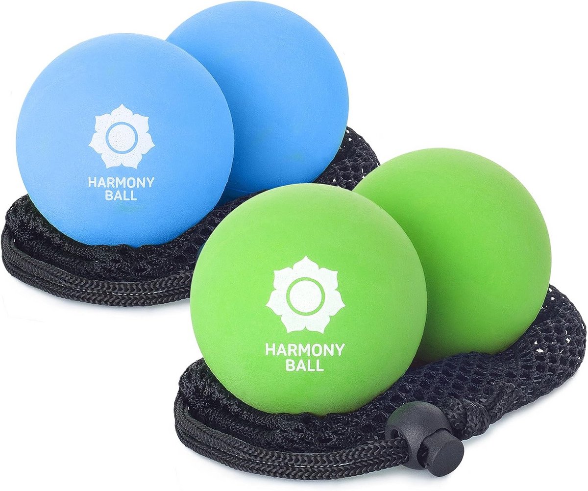 2x Zachte Massagebal van Natuurlijk Rubber met Net voor Fascia en Zelfmassage 7,2 cm