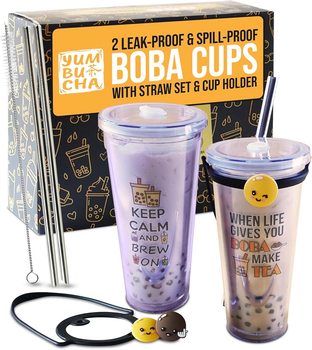 Herbruikbare XL Boba Cup Set met Draagtas en Rietjes