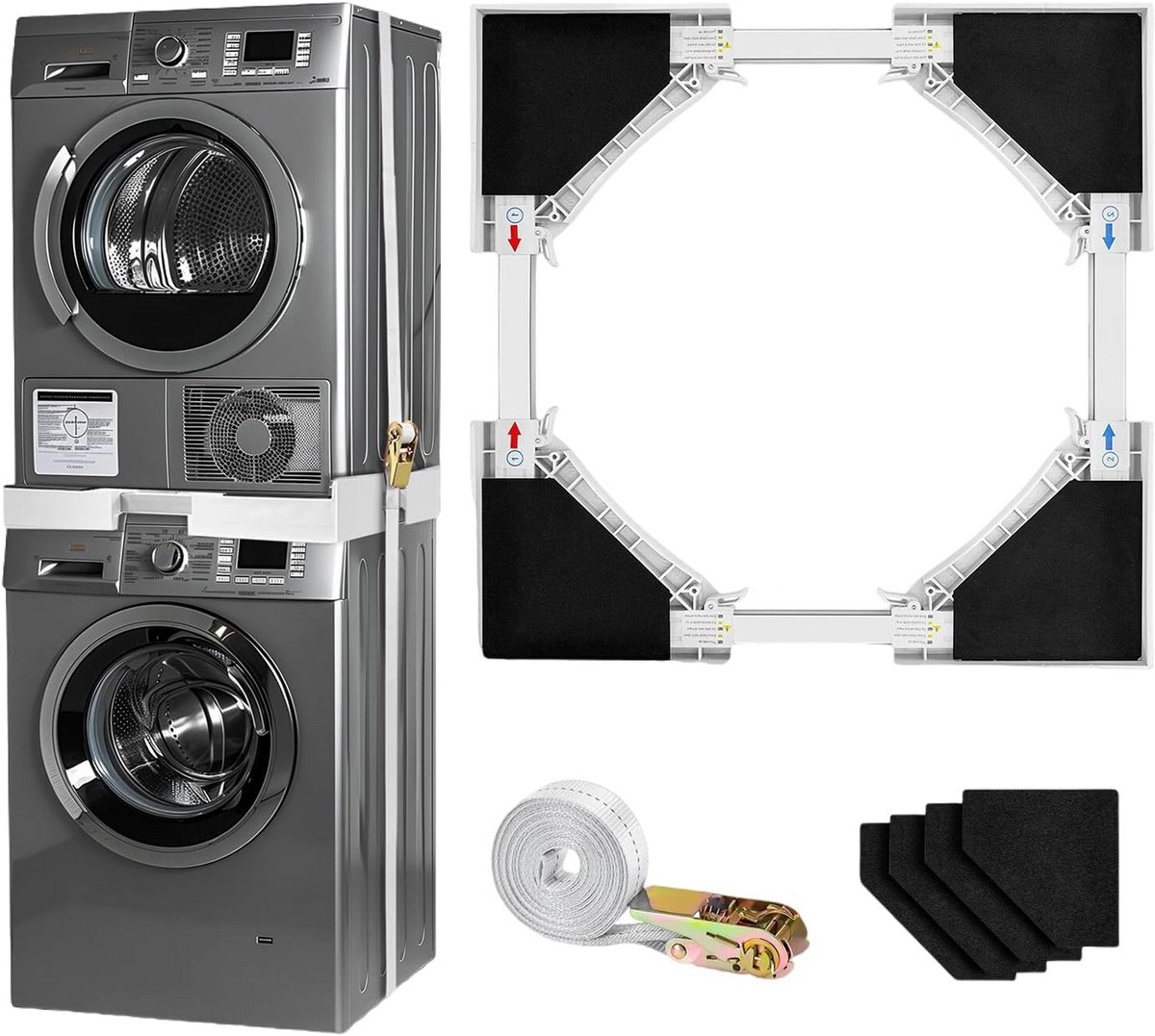 Universele Stapelset Wasmachine en Droger: Verstelbaar Frame met Anti-Vibratie Pads