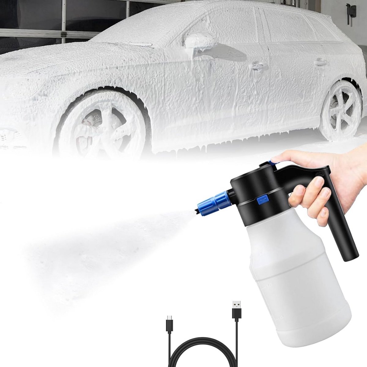 Elektrische Schuimspuit 1500ml met USB Oplaadbare Batterij voor Auto, Tuin en Thuis