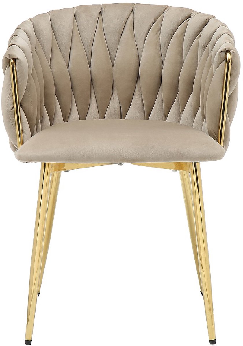 Vente-unique Set van 2 stoelen in fluweel en goudkleurig metaal - Beige - ELEGANO