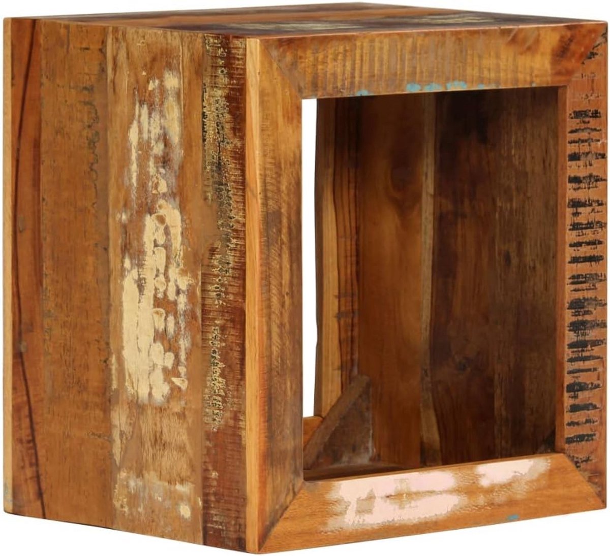 Massief Houten Krukje met Opbergruimte - Unieke Stijl Bijzettafel of Voetenbank