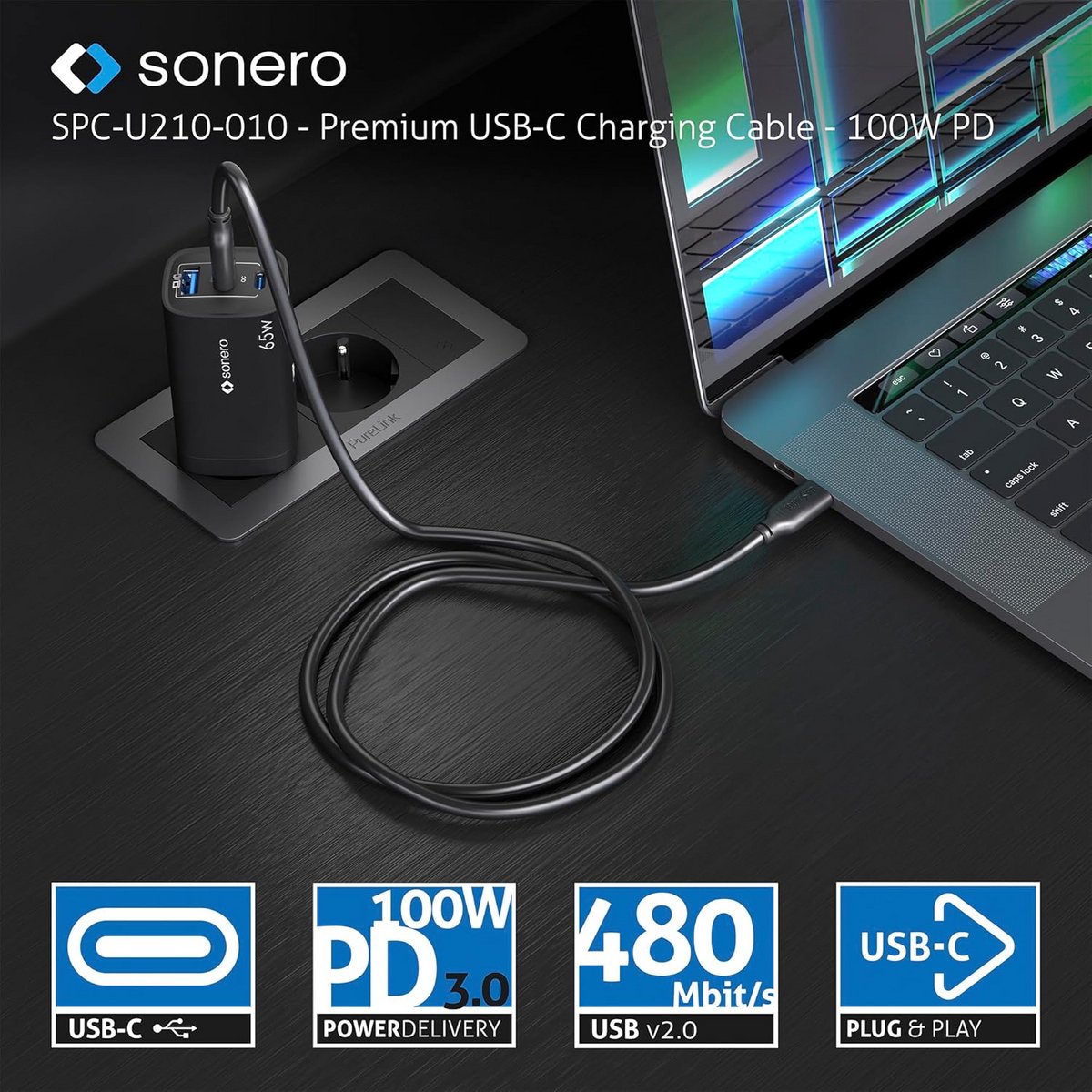USB-C naar USB-C Oplaadkabel 3 Meter 100W PD Zwart