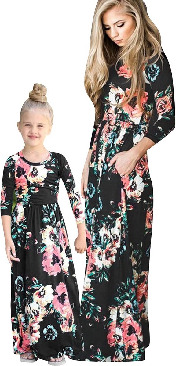 Lange Jurk Moeder en Dochter Bloemenpatroon Familie Kleding voor Feest en Strand