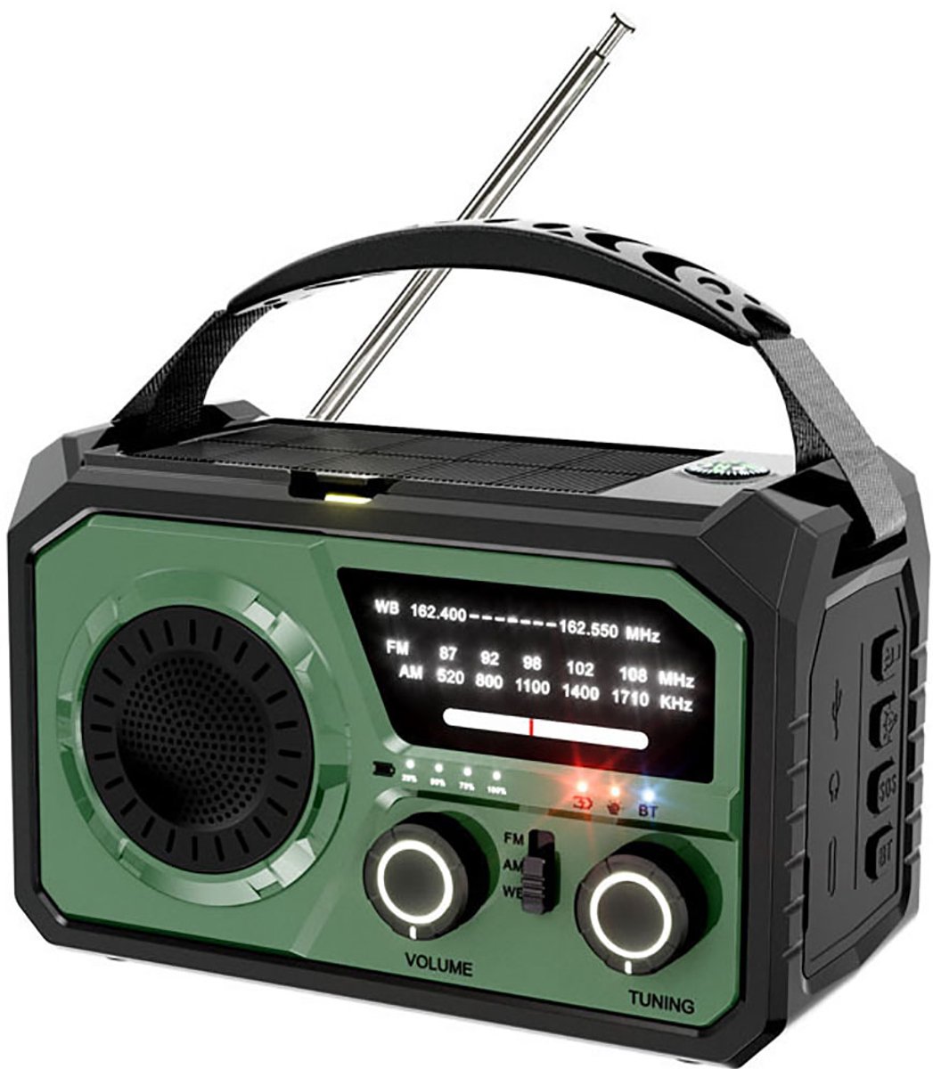 ANMI® Noodradio op Zonne-energie en Handdynamo 16000mAh - Bluetooth Speaker - NOAA AM FM Weerradio - Powerbank met Zaklamp SOS en Kompas - Voor Camping en Overleving - Groen